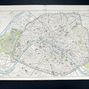 c. 1876 PARIS • ANTIQUE MAP • original antique print • map of France • Paris print • France print • city of Paris • Carte de Paris •