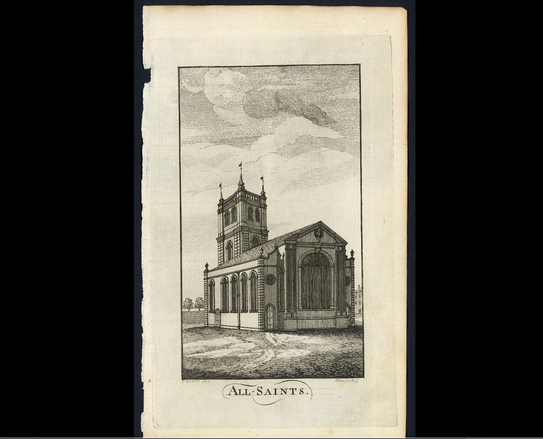C. 1764 ALL SAINTS CHURCH Engraving • Original Antique Print • Churches ...