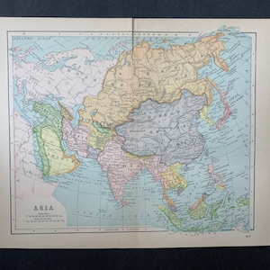 c. 1893 ASIA map • original antique map • original antique print • map of Asia • color lithograph