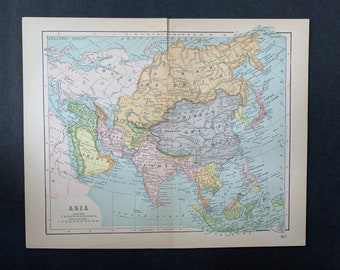 c. 1893 ASIA map • original antique map • original antique print • map of Asia • color lithograph