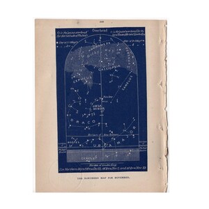 c. 1891 ESTRELLAS DE NOVIEMBRE litografía celestial • impresión antigua original • litografía del mapa del cielo astronómico - Mapa del norte para noviembre