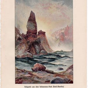 YELLOWSTONE PARK print c. 1900 • original antique print • landscape - national park in Wyoming and Montana USA - Geological formations image 4