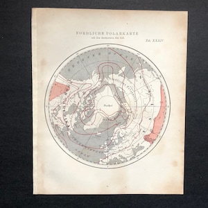 H. 1875 NORTHERN POLAR Karte – mit Juli Isthermen – antiker Druck • antike Astronomie • Himmelskarte • Nordpol Druck