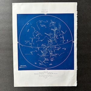 c. 1928 LITOGRAFÍA DE LAS CONSTELACIONES DE FEBRERO • impresión vintage original • mapa estelar del mes • impresión celeste • impresión astronómica • cumpleaños