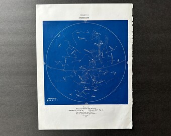 c. 1928 FEBRUARY CONSTELLATIONS lithograph • original vintage print • star map of the Month • celestial print • astronomy print • birthday