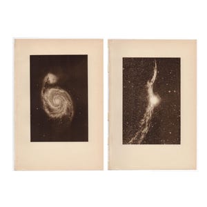 H. 1934 NEBULA Lithographien - Set von 2 vintage Astronomie Lithographien - Himmelslithographien - Spiralnebel & im Sternbild Cygnus