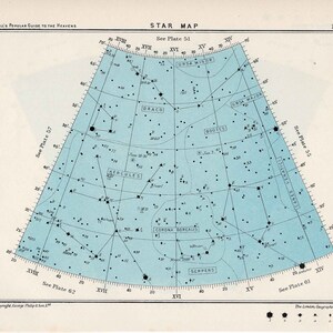 c. 1955 sterren kaart boog 56 sterrenbeelden originele vintage hemelse print