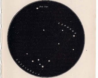 1903 cassiopeia stars mini constellation figures original antique celestial astronomy print -  map 2