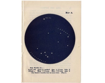 1948 カセイオペイア星座リトグラフ - ミニ星座図 - オリジナル ビンテージ プリント - 天体天文学 - No 2