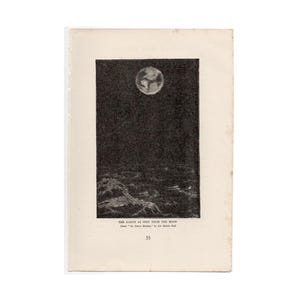 EARTH & MOON lithograph c. 1925 • original vintage print • astronomy print • celestial print • Earth print • galaxy print • outer space