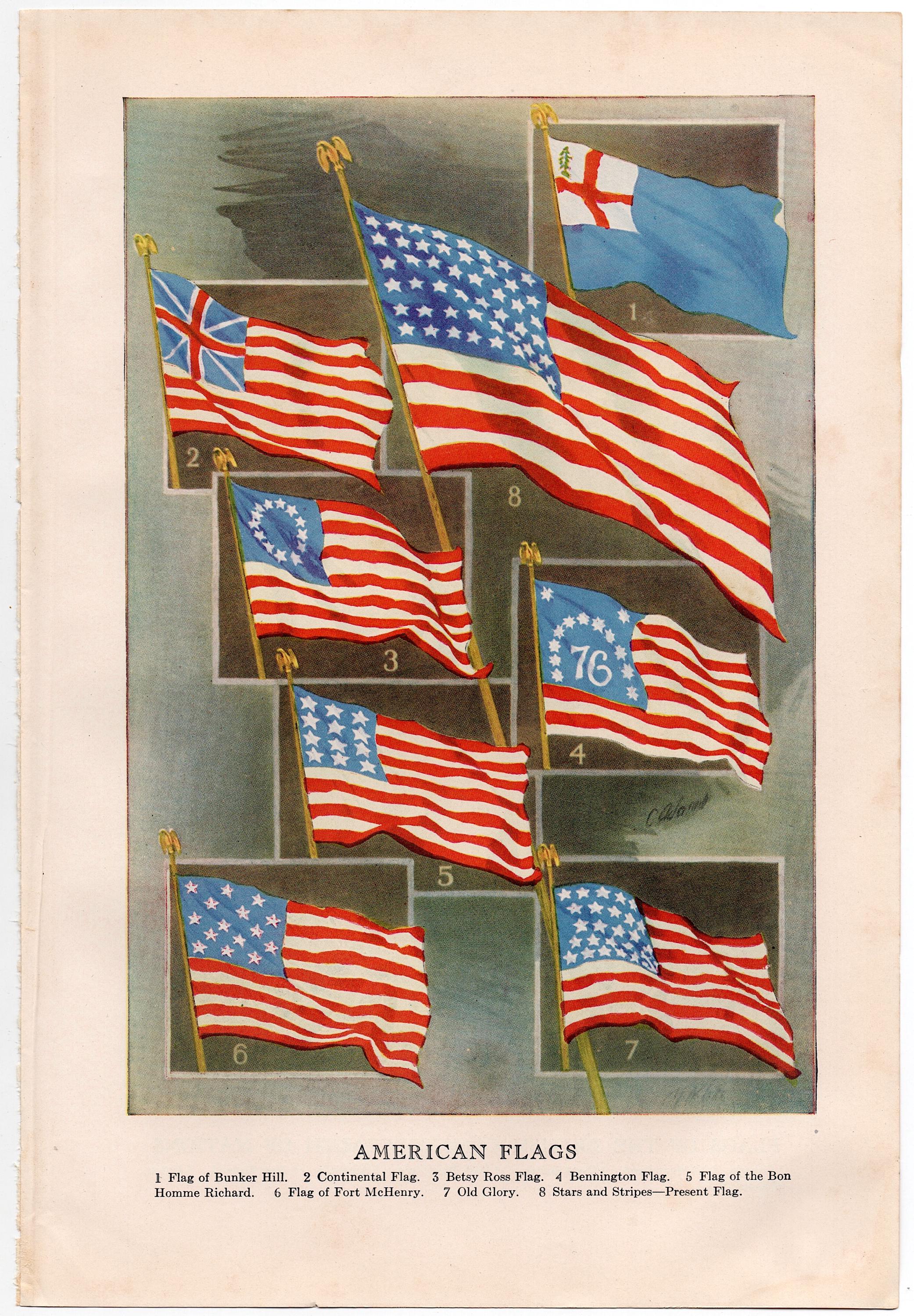 C. 1951 AMERICAN FLAG Lithograph • Original Vintage Print
