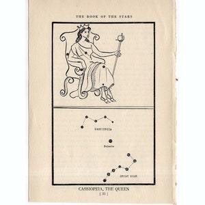 H. 1944 Kassiopeia - Sternbild - Sternbild - original vintage Astronomie Druck - Sternenkarte - Himmelslithographie - die Königin