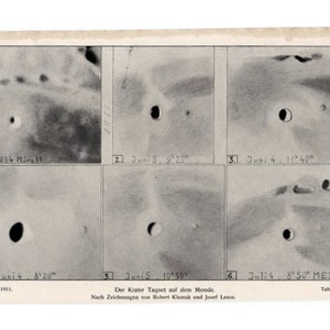 1911 MOON CRATER LITHOGRAPH original antique celestial astronomy lithograph print