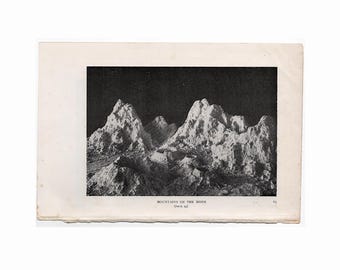 c. 1925 MOON MOUNTAINS lithograph • original vintage print - moon print - lunar landscape print - celestial print • astronomy print •