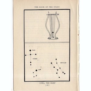 c. 1944 LYRA - KONSTELLATION FIGUR lithographie - original vintage astronomie print - Sternenkarte - celestial lithographie - die Harfe