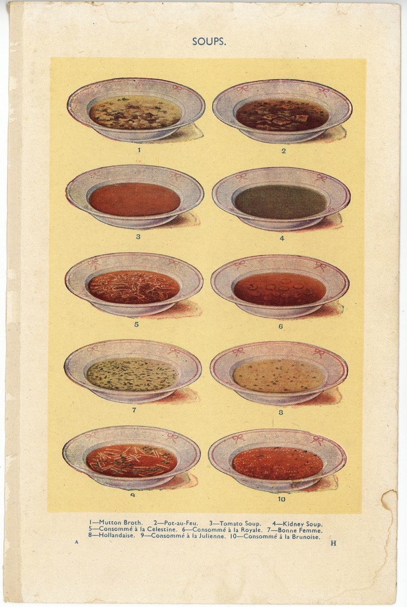 c. 1912 SOUPS lithograph original antique print food print Mrs Beeton's Book of Household Management cooking print SOUP & CONSOMÉ image 3