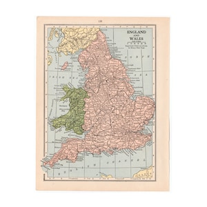 H. 1931 ENGLAND & WALES Landkarte Lithographie • original vintage Landkarte • Vintage Druck • U.K. Landkarte • Großbritannien Landkarte • Vereinigtes Königreich Landkarte