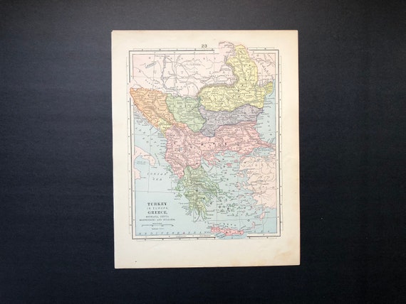 1887年アジアまたはトルコとギリシャの地図、オリジナルのアンティーク