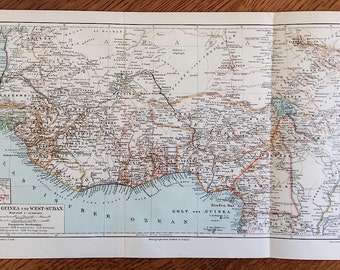 1894 ÁFRICA OCCIDENTAL mapa antiguo original cartografía de mapas litografía impresa de 1894 - gráfico del plan del atlas del globo - SUDÁN Guinea