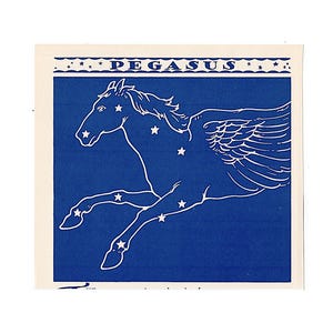 c. 1935 Litografía de la constelación de PEGASUS • Impresión vintage original • Impresión astronómica - Estrellas clave del cielo - Celeste azul • Caballo alado
