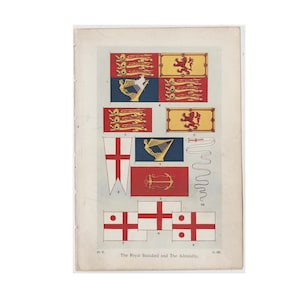 c. 1926 ROYAL STANDARD FLAG lithograph • original antique print • flags of the U.K • International flags • vexillology prints • King Charles