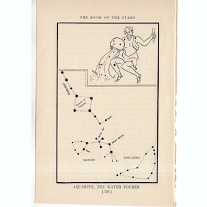 c. 1944 Acuario - CONSTELLATION FIGURE PRINT - impresión original de la astronomía vintage - mapa estelar - litografía celeste - el Water Pourer