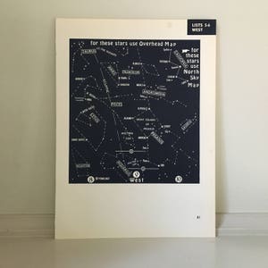 c. 1972 STAR MAP lithographie - estampe originale vintage - estampe céleste • este astronomique - carte des constellations • carte des étoiles - ciel nocturne - #81