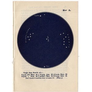 c. 1948 gran LITografía DIPPER CONSTELLATION STARS - mini mapa de constelaciones - impresión vintage original - astronomía celeste - no 3