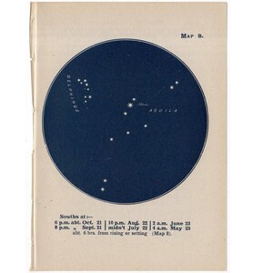 ca. 1944 - CAPRICORN & AQUILA CONSTELLATION Stern Karte Lithographie - original Vintage-Druck - himmlische Astronomie-Chart der Sterne - selten