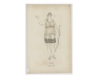 c. 1809 DIANA ROMAN GODDESS print • original antique print • statue of Diana • mythology print • Consentes • Roman costume • God & Goddess