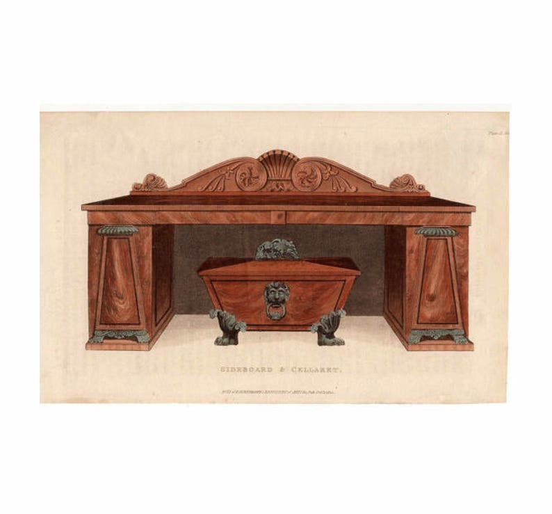 sideboard /& cellaret bar original antique furniture home decorative engraving 1822 FURNITURE cabinet for keeping wine and liquor