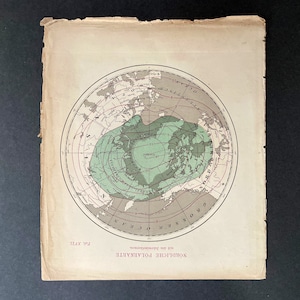 c. 1865 Mapa del POLO NORTE • impresión antigua original • impresión astronómica • impresión de estrella polar • hemisferio norte • con isotermas anuales