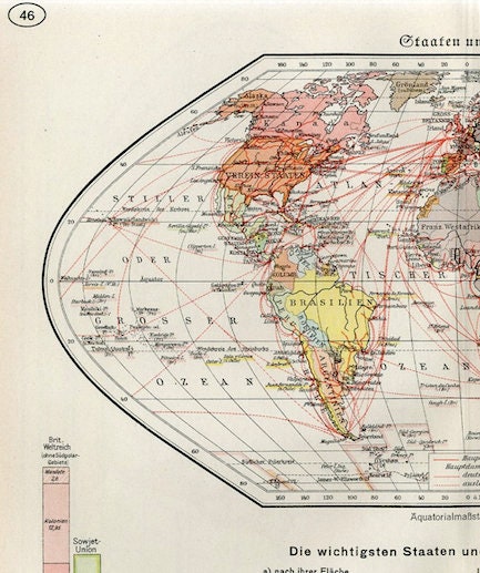 1920 年頃の世界各国と植民地地図 • オリジナルのアンティーク地図