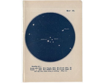 c. 1944 TAURUS CONSTELLATION star map lithograph - original vintage print - celestial astronomy chart of the stars - rare