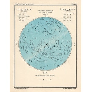 c. 1955 NOVIEMBRE MAPA ESTRELLA con diciembre en reversa • impresión vintage original • impresión de astronomía - impresión celeste - estrellas para el mes