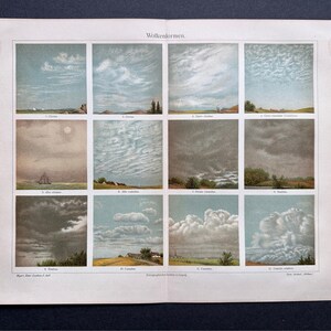 C. 1894 BLUE CLOUDS Lithograph - Original Antique Print - Weather ...