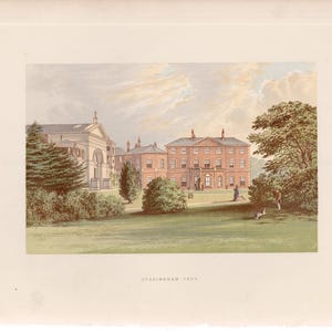 H. 1880 ENGLISH MANOR Druck • antiker Originaldruck • Architektur • Schlossherr • Everingham Park Druck