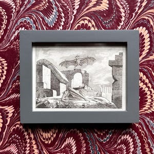 small c. 1831 FRAMED BAT engraving • original antique print • Halloween decor • bat print • vampire print • easel backed & ready to display!