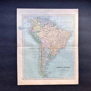c. 1893 SOUTH AMERICA MAP • original antique print • map of South America • Brazil Chile Argentina Bolivia Ecuador Paraguay Peru Venezuela