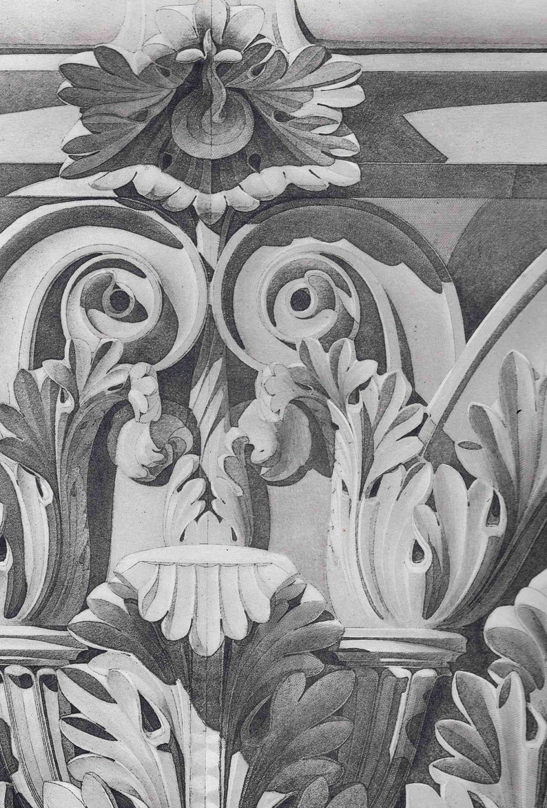 C. 1905 ANTIQUE ROMAN ARCHITECTURE print capital detail original antique print Rome ancient architecture details print rare image 2