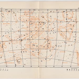 c. 1908 MAPA DE CONSTELACIÓN X • impresión antigua original • impresión de astronomía celestial • bootes libra virgo sextans leo argo