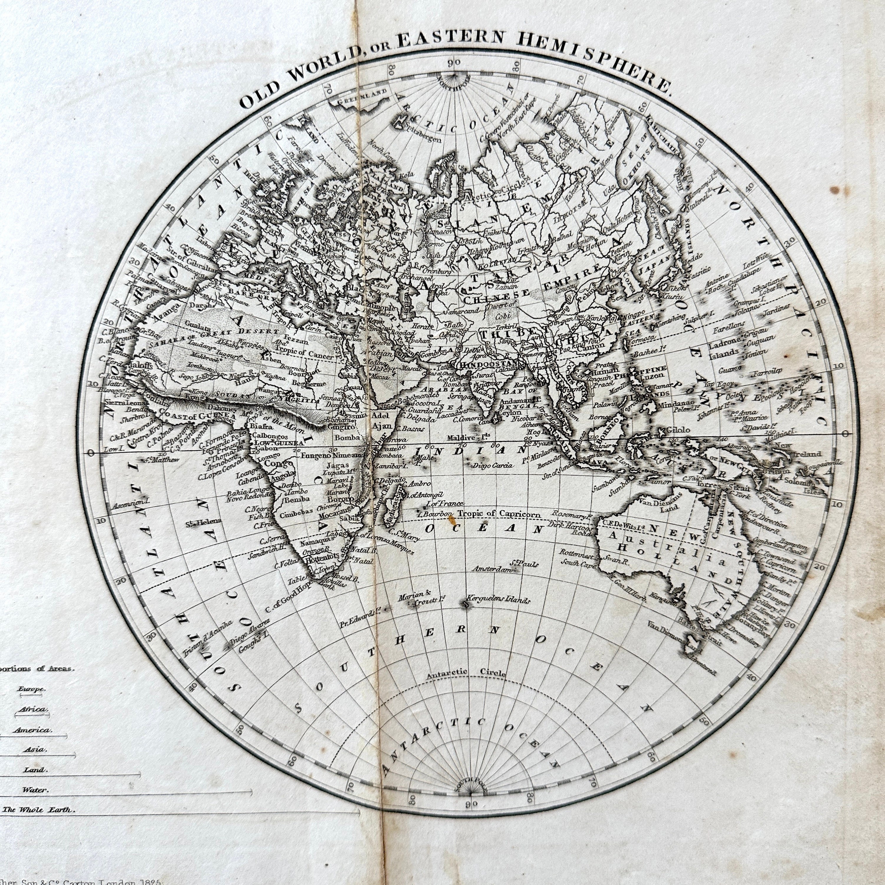 世界半球地図 1825年頃 • オリジナルアンティーク地図 • 新世界 • 旧