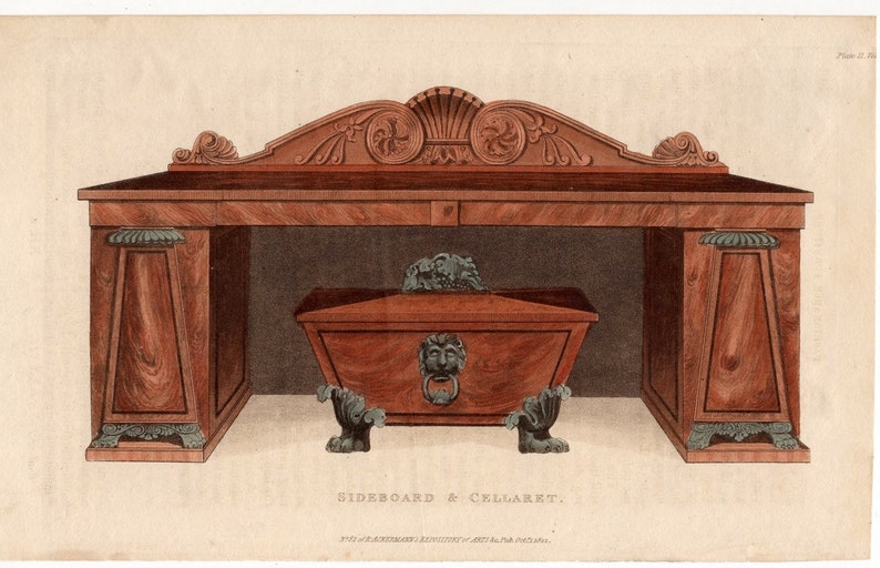 sideboard /& cellaret bar original antique furniture home decorative engraving 1822 FURNITURE cabinet for keeping wine and liquor