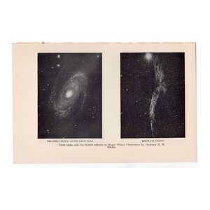 C. Litografia NEBULAS del 1925 - stampa astronomica vintage originale - stampa nebulosa a spirale - nell'Orsa Maggiore e nel Cigno - dall'Osservatorio di Mount Wilson