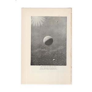 c. 1925 EARTH & MOON lithograph • original vintage print • astronomy print • celestial print • Earth print • galaxy print • outer space