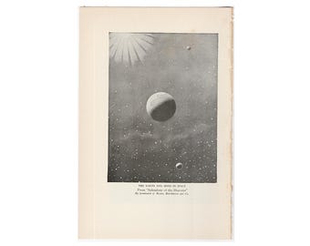 c. 1925 EARTH & MOON lithograph • original vintage print • astronomy print • celestial print • Earth print • galaxy print • outer space