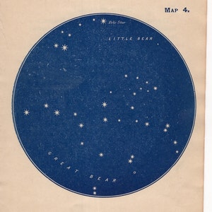 Lithographie originale antique de carte URSA CONSTELLATION de 1903 - carte du ciel miniature