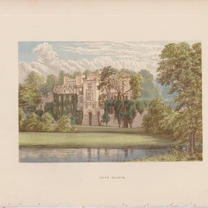 H. 1880 ENGLISH MANOR Druck • antiker Originaldruck • Architektur • Schlossherr • Guy&#39;s Cliffe Druck