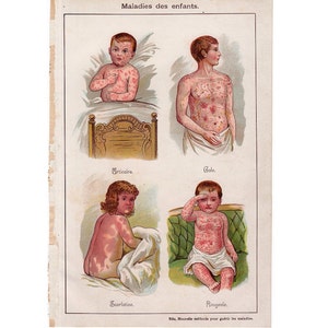 C. 1902 KRANKHEIT & MALADIES DER KINDHEIT Lithographie • Original antik Druck • Arzt Wissenschaft - Gesundheit pädiatrische Versorgung -