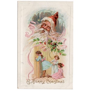 メリークリスマス - アンティークポストカード - エンボス加工されたホリデー文具 - 書き込みあり - 中古